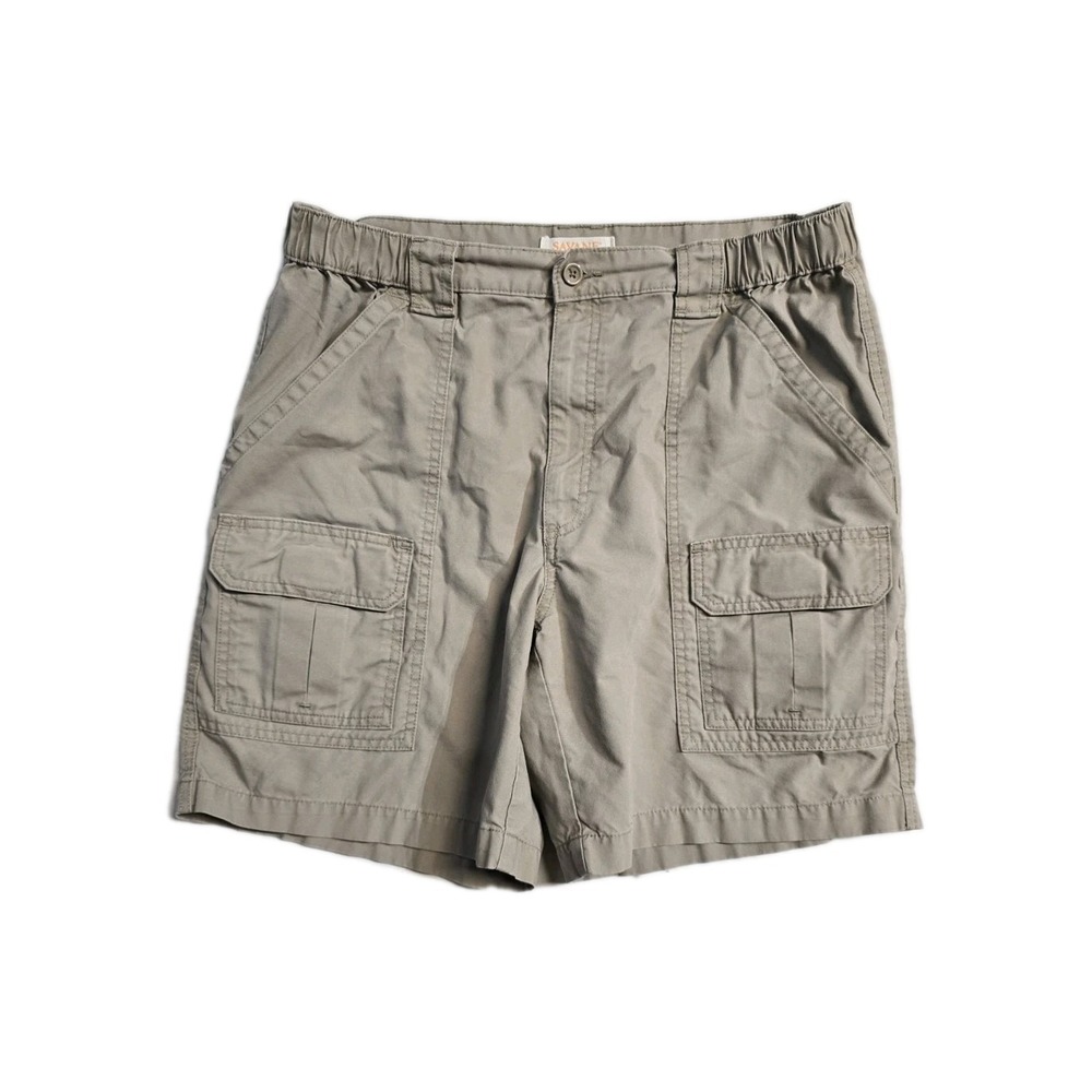 Savane Cargo Shorts Men's Size W36 Beige Canvas Elastic Waist